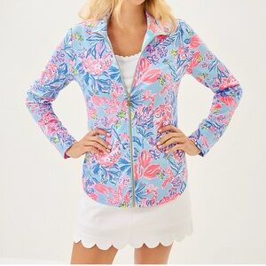 Lilly Pulitzer Women’s Pink & Blue Leona UPF 50+ Zip-Up Jacket Sz M EUC